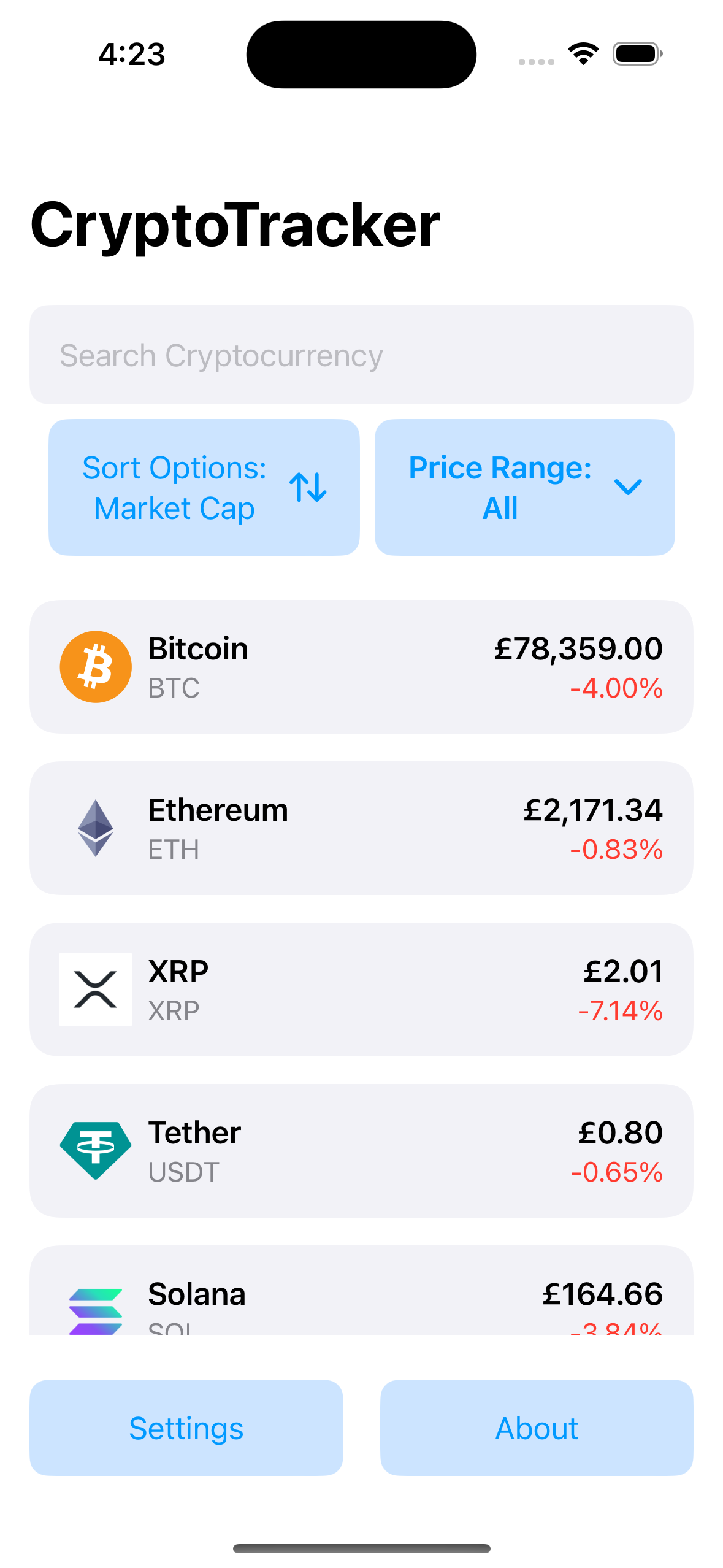 CryptoTracker Screenshot